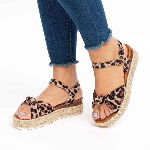 Shoes - LEOPARD Print Knotted Platform Wedge Sandals